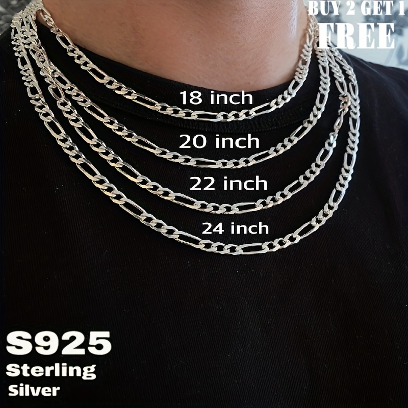 Women's 925 Sterling Silver Figaro Chain Necklace, Retro Style